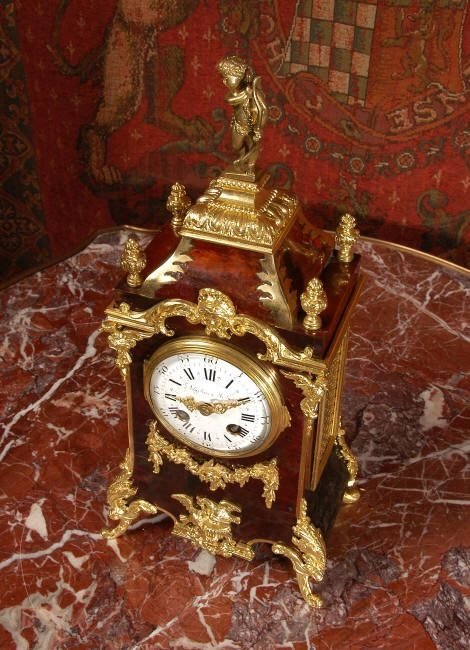 fig 3. Antique French Shell Veneer and Ormolu  Boudoir Table Clock, French - Circa 1865.